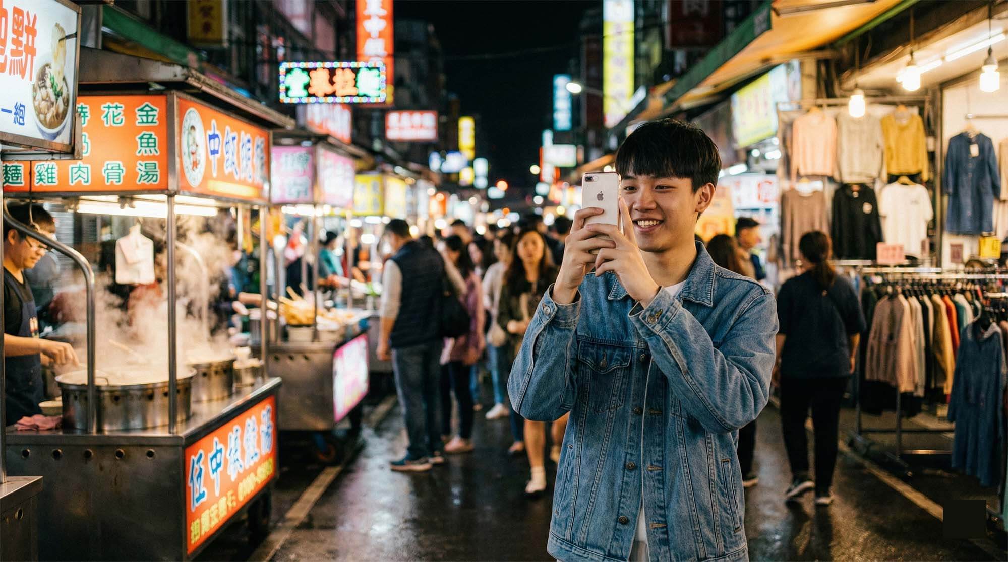 台中一中街商圈逛街與使用手機情境圖